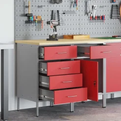 vidaXL Arbejdsskab med skuffe 2 pcs Rød og Grå 100 x 55 x 85 cm