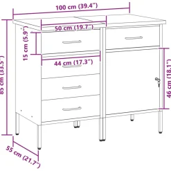vidaXL Arbejdsskab med skuffe 2 pcs Rød og Grå 100 x 55 x 85 cm