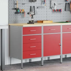 vidaXL Arbejdsskab med skuffe 2 pcs Rød og Grå 100 x 55 x 85 cm