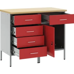vidaXL Arbejdsskab med skuffe 2 pcs Rød og Grå 100 x 55 x 85 cm