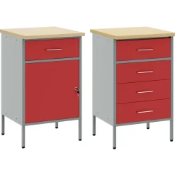 vidaXL Arbejdsskab med skuffe 2 pcs Rød og Grå 100 x 55 x 85 cm