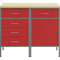 vidaXL Arbejdsskab med skuffe 2 pcs Rød og Grå 100 x 55 x 85 cm