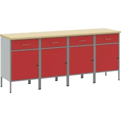 vidaXL Arbejdsskab med skuffe 4 pcs Rød og Grå 200 x 55 x 85 cm