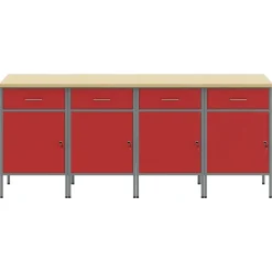 vidaXL Arbejdsskab med skuffe 4 pcs Rød og Grå 200 x 55 x 85 cm
