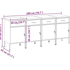 vidaXL Arbejdsskab med skuffe 4 pcs Rød og Grå 200 x 55 x 85 cm
