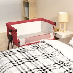 vidaXL babyseng med madras linnedstof rød