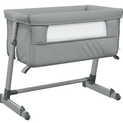 vidaXL babyseng med madras linnedstof lysegrå