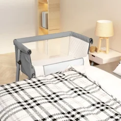 vidaXL babyseng med madras linnedstof lysegrå