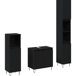 vidaXL Badeværelsesmøbel sæt med dør 3 pcs Sort eg 30 x 30 x 190 cm