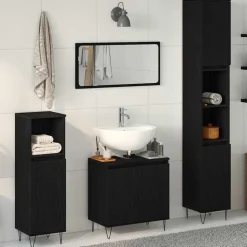 vidaXL Badeværelsesmøbel sæt med dør 3 pcs Sort eg 30 x 30 x 190 cm