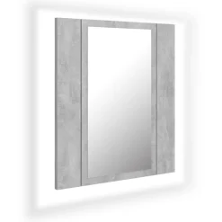 vidaXL badeværelsesskab m. spejl og LED-lys 40x12x45 cm akryl betongrå