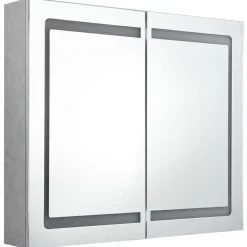vidaXL badeværelsesskab med spejl + LED-lys 80x12x68 cm betongrå