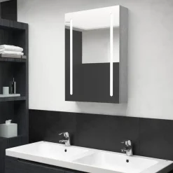 vidaXL badeværelsesskab med spejl + LED-lys 50x13x70 cm betongrå