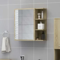 vidaXL badeværelsesskab spejl 62,5x20,5x64cm konstrueret træ sonoma-eg