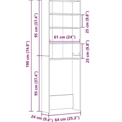 vidaXL badeværelsesskab til vaskemaskine 64x24x190 cm betongrå