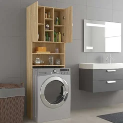 vidaXL badeværelsesskab til vaskemaskine 64x25,5x190 cm sonoma-eg