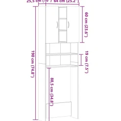 vidaXL badeværelsesskab til vaskemaskine 64x25,5x190 cm sonoma-eg