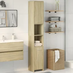 vidaXL badeværelsesskab 30x30x183,5 cm konstrueret træ sonoma-eg