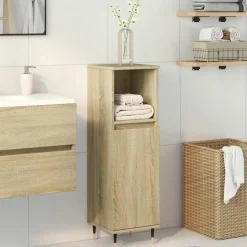 vidaXL badeværelsesskab 30x30x100 cm konstrueret træ sonoma-eg