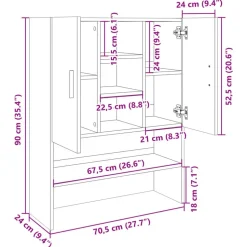 vidaXL badeværelsesskab 70,5x24x90 cm sonoma-eg