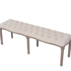 vidaXL bænk lærred massivt træ 150 x 40 x 48 cm cremehvid