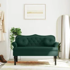 vidaXL bænk med hynder mørkegrøn 120,5x65x75 cm fløjl
