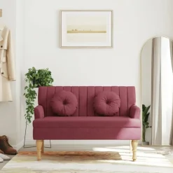 vidaXL bænk med hynder 113x64,5x75,5 cm stof vinrød