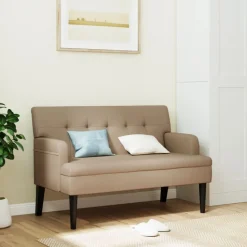 vidaXL bænk med ryglæn 112x65,5x75 cm kunstlæder cappuccinofarvet