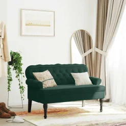 vidaXL bænk med ryglæn 119,5x64,5x75 cm velour mørkegrøn