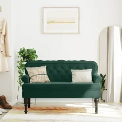 vidaXL bænk med ryglæn 119,5x64,5x75 cm velour mørkegrøn