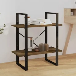 vidaXL bogreol m. 2 hylder 60x30x70 cm konstrueret træ brun egetræ
