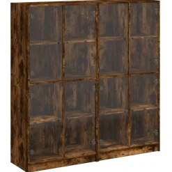 vidaXL bogreol med låger 136x37x142 cm konstrueret træ røget egetræ