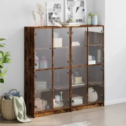vidaXL bogreol med låger 136x37x142 cm konstrueret træ røget egetræ