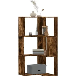 vidaXL bogreol til hjørne 50x50x102cm 3hylder konstrueret træ røget eg