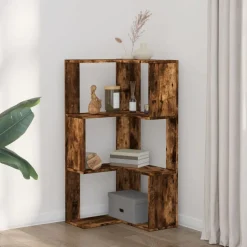 vidaXL bogreol til hjørne 50x50x102cm 3hylder konstrueret træ røget eg