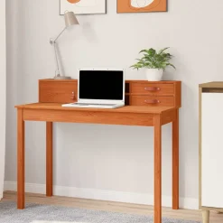 vidaXL Bord med skuffe Voks brun 110 x 50 x 93 cm Solid Fyrretræ