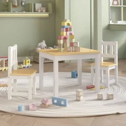 vidaXL bord- og stolesæt til børn 3 dele MDF hvid og beige