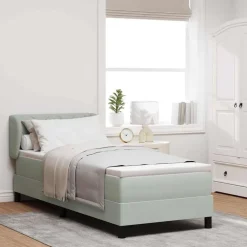 vidaXL Box spring seng med hovedgærde Lysegrå 80 x 200 cm Fløjl