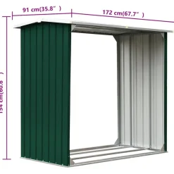vidaXL brændeskur 172 x 91 x 154 cm galvaniseret stål grøn