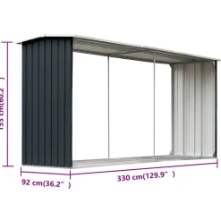 vidaXL brændeskur 330 x 92 x 153 cm galvaniseret stål antracitgrå