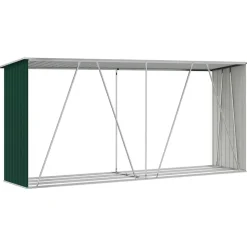 vidaXL brændeskur til haven 330x84x152 cm galvaniseret stål grøn