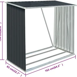 vidaXL brændeskur til haven 163x83x154 cm galvaniseret stål antracitgrå