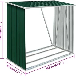 vidaXL brændeskur til haven galvaniseret stål 163x83x154 cm grøn