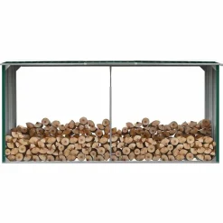 vidaXL brændeskur til haven 330 x 92 x 153 cm galvaniseret stål grøn