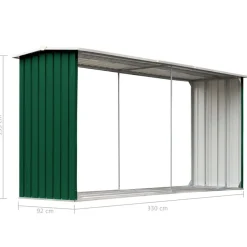 vidaXL brændeskur til haven 330 x 92 x 153 cm galvaniseret stål grøn