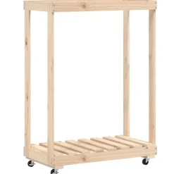 vidaXL brændestativ med hjul 76,5x40x108 cm massivt fyrretræ