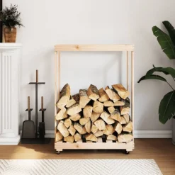 vidaXL brændestativ med hjul 76,5x40x108 cm massivt fyrretræ