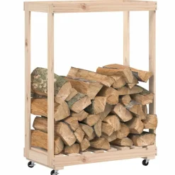vidaXL brændestativ med hjul 76,5x40x108 cm massivt fyrretræ