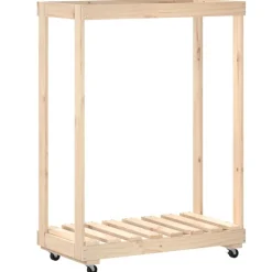 vidaXL brændestativ med hjul 76,5x40x108 cm massivt fyrretræ