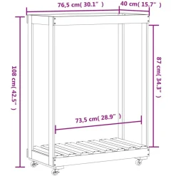 vidaXL brændestativ med hjul 76,5x40x108 cm massivt fyrretræ